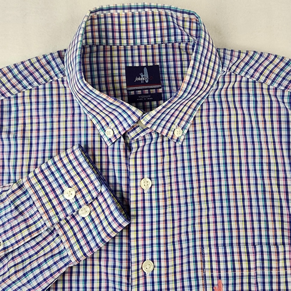 Johnnie-O‎ Shirt Mens Medium Plaid Button Down Long Sleeve Embroidered Logo